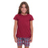 Girls summer pajama set Dark red t-shirt + Dark Blue x Red Checkered shorts